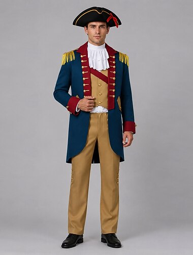  Sett 250-årsjubileum i USA Retro / vintage Kostymer i middelalderstil Drakter Lange Ermer George Washington Kostymer i kolonistil Revolusjonskrigen Kostyme Herre Karnevalskostyme Karneval