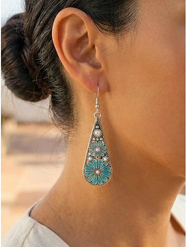  Boucles d'oreilles bohèmes florales en alliage, en forme de larme, disponibles en plusieurs couleurs. Bijoux pendants vintage à fleurs, parfaits pour les vacances d'été, les séjours à la plage, les