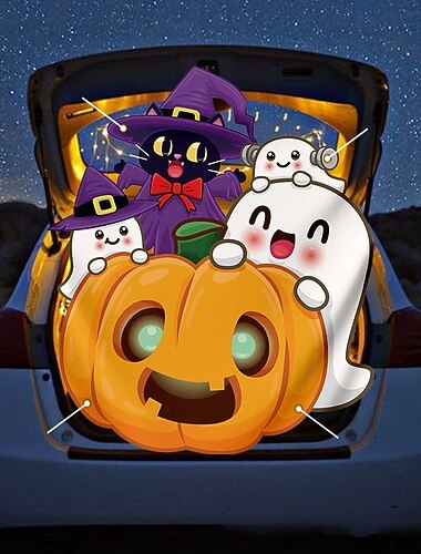  knask eller knep bilbagasjerom flagg viftebanner plissert halloween baklukedekorasjon søt spøkelse gresskar godteri skummel veranda hage utendørsdekor