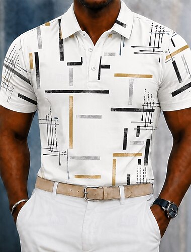  Voor heren Meetkundig Lijn Poloshirts Korte mouw Poloshirt Overhemden met kraag Casual Sportkleding 3D-afdrukken Knop Ademend gaas Zomer Lente blauw Wit Paars