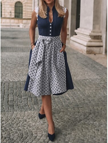  Oktoberfest Vestito Dirndl Abiti tradizionali Lunghezza Midi Cameriera Bavarese Tedesco Prati Per donna Panno in stile tradizionale Senza camicetta (75 cm)