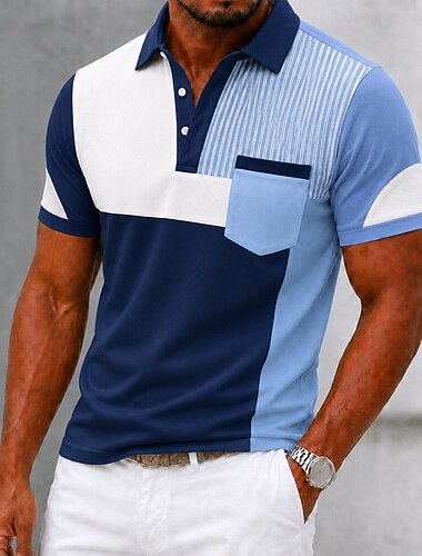  Per uomo Geometrico Blocco di colori Polo Manica Corta Magliette polo Camicie con Colletto Business Casual All'aperto Athleisure Abbigliamento quotidiano Stampa 3D Bottoni Primavera & Estate Blu