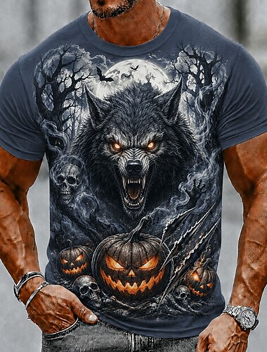  Homme Loup Garou T-shirt Manche Courte T-shirt Impression 3D Col ras du cou Chemise Sombre Occasionnel Quotidien Rue Bleu Violet Bleu de minuit Été Printemps Vêtement Tenue S M L XL 2XL 3XL