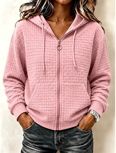  Per donna Giacche strutturate Felpa con cappuccio Caldo Attivo Vintage Manica Lunga Con Cappuccio Top lunghi Casuale Casa Ferie Nero Rosa Marrone Kaki Grigio chiaro Autunno Inverno
