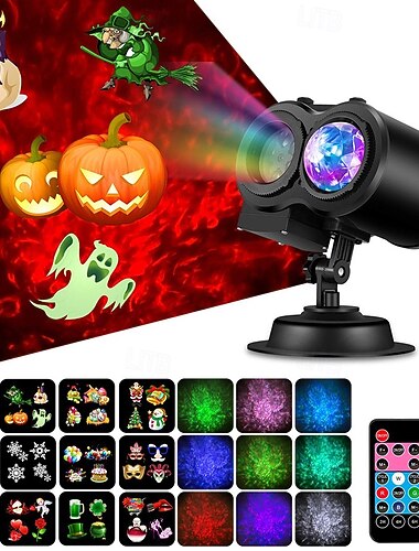  Projetor de luz LED natalino com 16 slides, controle remoto, à prova d'água para uso interno e externo, ideal para Halloween, Natal, festas de aniversário e decoração de jardins.