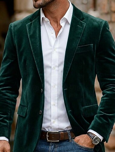  Herre Blazer jakke Fløyelsblazere Avslappet Virksomhet Arbeid Elegant Varm Høst Vinter Fløyel Helfarge Grunnleggende Enkelt Brystet Enn-knapp Blazer Blå Burgunder Mørkegrønn