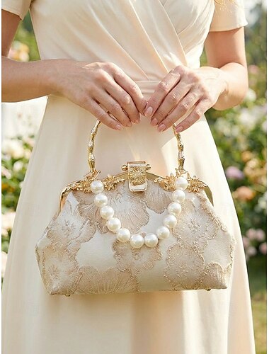  Bolso de noche elegante vintage para mujer con cierre de cadena de perlas, bolso de mano floral de poliéster, bolso de hombro con asa superior multicolor, para bodas, fiestas, banquetes, cenas,