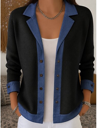  Damen Pullover Sweatshirt Lässig Langarm Revers Normale Oberteile Lässig Blau Schwarz Grün Kaki Sommer Frühling Herbst