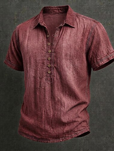  Da uomo Camicia Camicia popover Camicia casual Camicia con Bottoni Camicia lavata con acido Blu Nero Vino Verde Manica Corta Semplice Colletto Henley Casuale Quotidiano Bottoni Abbigliamento Elegante