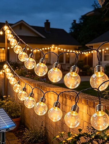  Guirlande lumineuse solaire d'extérieur en fer forgé avec ampoules transparentes, 8 modes d'éclairage, étanche, idéale pour le jardin, le balcon, la maison, les mariages, les fêtes, le camping, les