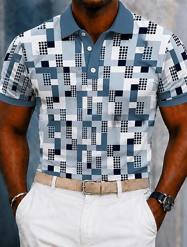  Per uomo Geometrico Linea Polo Manica Corta Magliette polo Camicie con Colletto Casual Athleisure Stampa 3D Bottoni Tessuto retato traspirante Estate Primavera Blu Bianco Viola