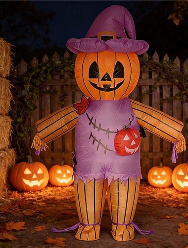  Zucca gonfiabile spaventapasseri di Halloween, decorazione per feste in cortile, divertente costume da aeromodello