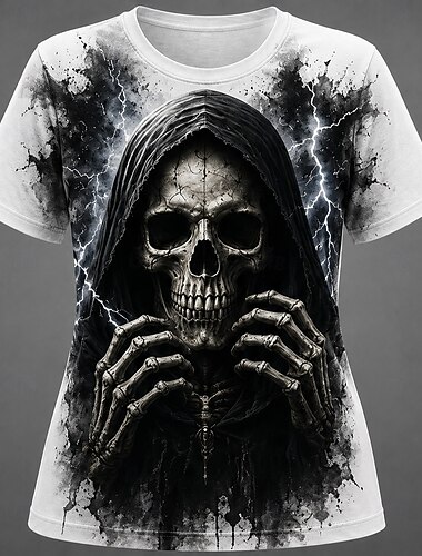  Halloween Femmes T-shirt Imprimé Graphique Crâne ancien Élégant Classique Manche Courte Col ras du cou Col rond Hauts Réguliers Occasionnel Quotidien Blanche Noir Blanc 2 Été Printemps Automne Hiver