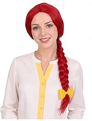  parrucca da cowgirl con trecce lunghe rosse, parrucca da costume per donna, cuffia traspirante regolabile, capelli sintetici opachi per la settimana del libro, festa in maschera western, cosplay