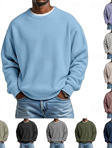  Męskie Bluza dresowa Bluza Waffle Zjechać na pobocze Morelowy Czarny Biały Jasnozielony Czerwony Półgolf Równina Teksturowany Codzienny Sport i turystyka Święto Poliester Moda miejska Nowoczesne