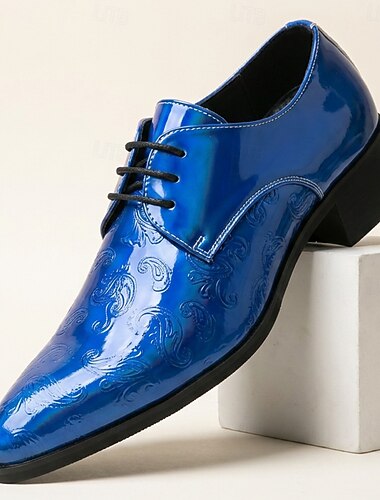 Scarpe eleganti da uomo di alta qualità, modello Oxford in pelle verniciata blu con elegante design in rilievo e allacciatura, ideali per matrimoni, riunioni di lavoro, feste e occasioni formali.