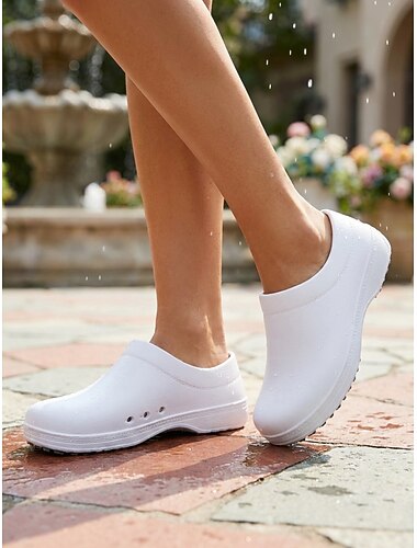  Witte waterdichte antislip tuinschoenen voor dames - waterschoenen voor in de keuken, tuin en op regenachtige dagen. &alledaagse kleding