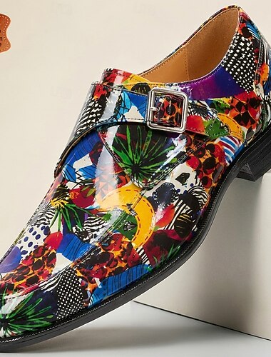  Scarpe eleganti da uomo in vera pelle con stampa artistica e doppia fibbia, scarpe formali di lusso per matrimoni, banchetti, feste, eventi di moda e stile da gentiluomo.