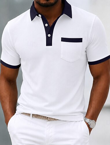  Herren 100% Baumwolle Poloshirts Lässig Geschäft Umlegekragen Gerippter Polokragen Kurzarm Modern Bequem Einfach Farbblock Atmungsaktiv Sommer Frühling Ganzjahres Normale Passform Blau Weiß Grün Grau
