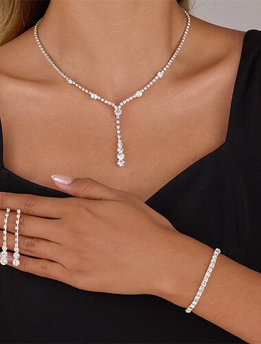  Set di Gioielli 3 Cromo 1 Collana 1 Bracciale Orecchini Per donna Moda Parure di gioielli Per Feste
