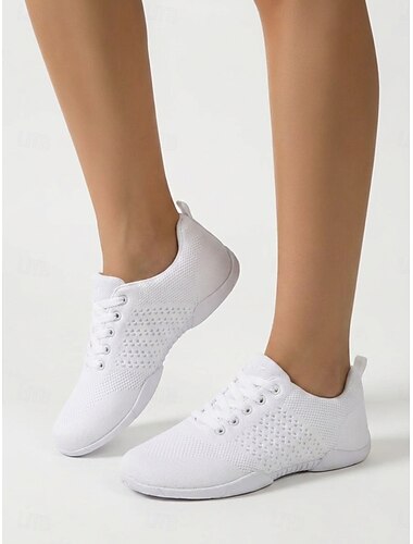  Witte, ademende Flyknit danssneakers voor dames - veterschoenen met een blootvoets gevoel voor jazz en moderne dans. &hedendaagse danstraining