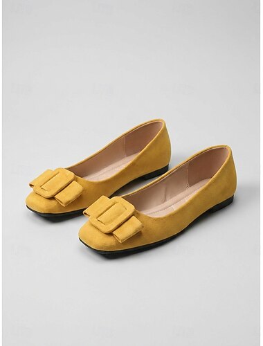  Sapatilhas de ballet femininas - modelo vintage francês com bico quadrado e fivela grande de camurça na cor amarelo mostarda, perfeitas para uso urbano, dia a dia e chá da tarde.