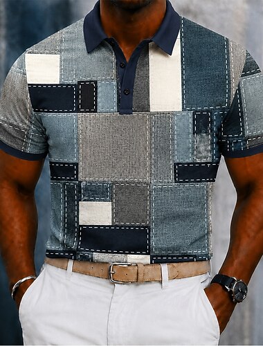  Per uomo Geometrico Linea Polo Manica Corta Magliette polo Camicie con Colletto Casual Athleisure Stampa 3D Bottoni Tessuto retato traspirante Estate Primavera 1# 2# 3#