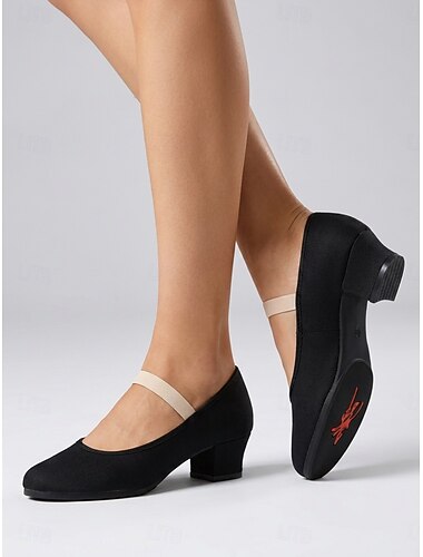  Zwarte canvas oefendansschoenen voor dames met enkele band, gesplitste rubberen zool, ronde neus, antislip ballroomdansschoenen voor volwassenen, geschikt voor danslessen en optredens. &dagelijkse