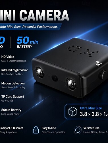 Minicamera, 720p HD kleine wifi-beveiligingscamera met nachtzicht &Bewegingsdetectie, draagbare draadloze bewakingscamera voor thuis, kantoor, auto, binnen/buiten babyfoon, ondersteunt loopopname.