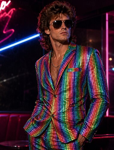  Set Retrò Vintage Disco Anni '80 Pantaloni Camicia Lunghe Disco Metallico Lucido Costume Per uomo Halloween Carnevale Feste Bar Discoteca Adulti Camicia Pantaloni
