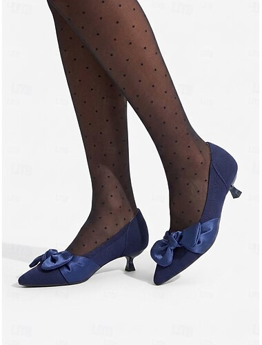  Décolleté da donna eleganti con tacco a spillo e punta affusolata, ispirate allo stile francese, tomaia in maglia elasticizzata traspirante, dettaglio fiocco, tacco basso, soletta morbida e imbottita,