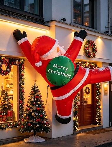  Gonfiabili natalizi da appendere, Babbo Natale da arrampicata, decorazioni con luci LED integrate, ornamenti natalizi gonfiabili, decorazioni per le vacanze per tetto, esterni, interni e pareti