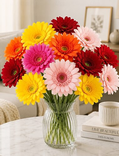  5 gerbere artificiali effetto "tocco reale", bouquet di margherite finte con stelo lungo 63,5 cm e morbida consistenza simile al lattice, margherite di seta realistiche per centrotavola nuziali,