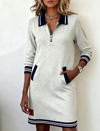  Dames Maxi-jurk Hemdjurk Atletische jurk Casual Strandstijl Dagelijks Feestdagen Zomerjurk Normale pasvorm Effen Lange mouw Revers blauw Zwart Rood Licht Bruin Herfst Winter