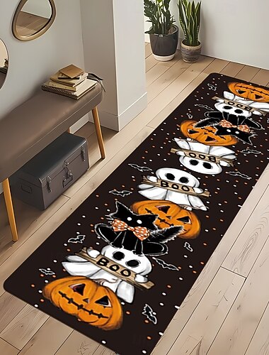  Tapis de couloir d'Halloween antidérapant et lavable, tapis d'entrée à poils courts, tapis de cuisine, tapis de chambre, tapis de chevet, décoration intérieure