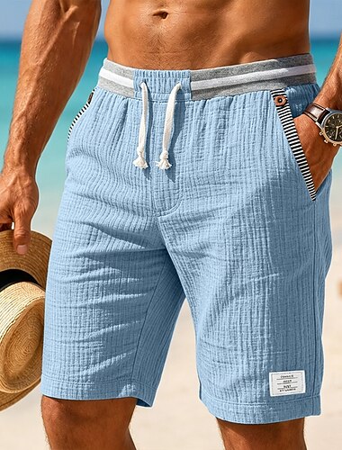  Voor heren Korte broek Linnen korte broek Zomer korte broeken Strandshorts Trekkoord Zak Elastische taille Effen kleur Comfort Ademend Boven de knie Casual Dagelijks Strand Vakantie Modieus blauw