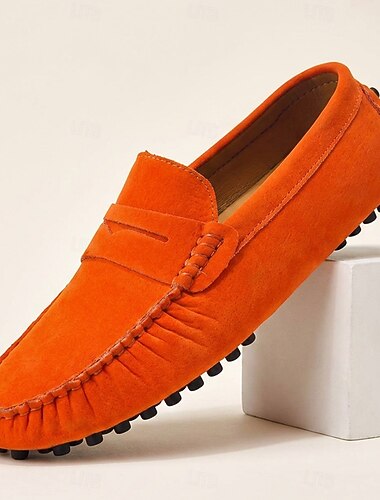  miesten oranssit ajokengät, slip-on-mokkanahkaiset vapaa-ajan kengät miehille, autoiluun, lomalle, vapaa-ajan retkille ja jokapäiväiseen käyttöön
