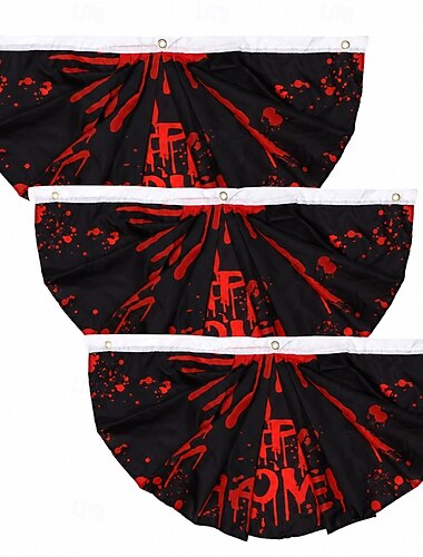 Halloween-flaggbunting plissert vifteflagg utendørs veranda hagedekorasjon blodig skrekkgresskar halloween-fest hengende banner 1,5x3ft/3x6ft skummel svart rød dekor inngangsdør 3 stk/6 stk