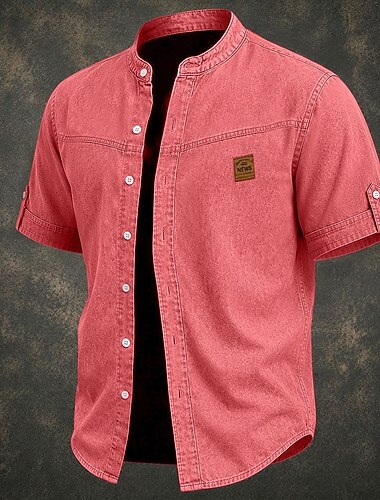 Da uomo Camicia Camicia casual Camicia con Bottoni Camicia 100% cotone lavaggio acido Verde chiaro Rosa Viola Kaki Manica Corta Semplice Colletto alla coreana Collo alla coreana Casuale Quotidiano