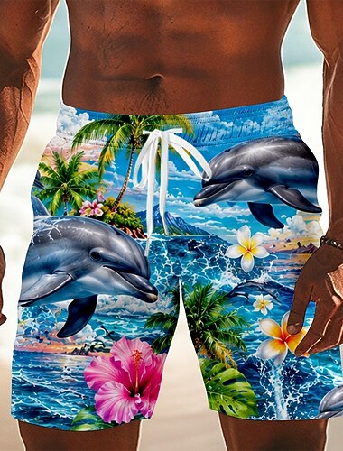  Voor heren Kokosnootboom Tropische planten Lange zwembroeken Badpakken Zwembroeken Boardshorts Medium Taille Hawaii Dagelijks Strandvakantie Zijzakken Mesh voering Elastische tailleband met trekkoord
