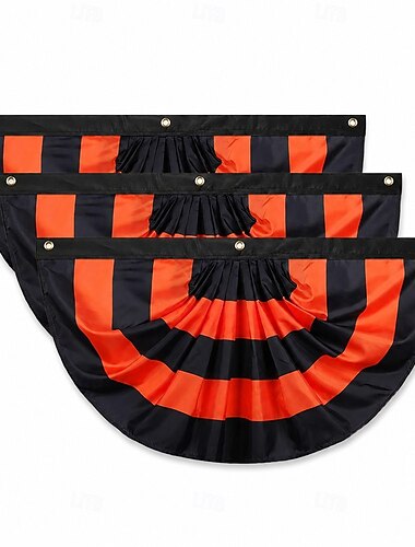  Halloween plissert vifteflagg utendørs halloween-dekorasjoner oransje svart viftebanner 1,5x3ft/3x6ft jack o'lanterne spindelvev veranda rekkverk vindu hagefestdekor 3 stk/6 stk