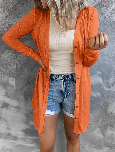  Damen Freizeitjacke Strickjacke Leicht Knöpfe Klassisch Modern Einfach Lässig Heim Arbeit Regulär Kragenlos Lässiger Schnitt Langarm Oberbekleidung Weiß Orange Rot Schwarz Sommer Frühling