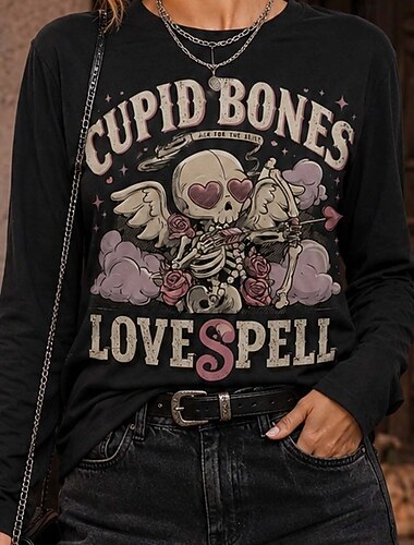  Halloween Chemise squelette T-shirt T-shirt graphique Crâne Club des cœurs brisés Mignon Rétro Vintage street style Manches longues Col ras du cou pour Femmes Adulte Impression 3D  pour Halloween