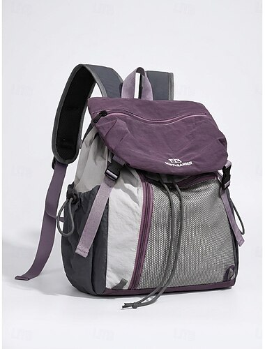  Mochila de senderismo ligera para hombres y mujeres, mochila de día para exteriores con cordón ajustable, solapa superior, bolsillo frontal de malla y correas acolchadas para los hombros, ideal para