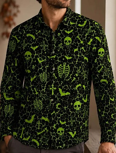  Halloween Chemise boutonnée Crâne Halloween Chauve souris Gothique Rétro Vintage street style Manches longues Graphique Neon pour Homme Adulte Impression 3D  pour Halloween Carnaval Soirée