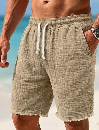  Voor heren Zomer korte broeken Strandshorts Casual korte broek Trekkoord Elastische taille onbewerkte rand Effen Comfort Ademend Knielengte Casual Dagelijks Buiten Vakantie Vintage Wit Khaki