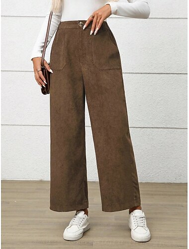  Dames Breed Been Corduroybroek Elegant Modieus Volledige lengte Hoge taille Comfort Dagelijks Huis Formeel donkerbruin Zwart Abrikoos Herfst Winter
