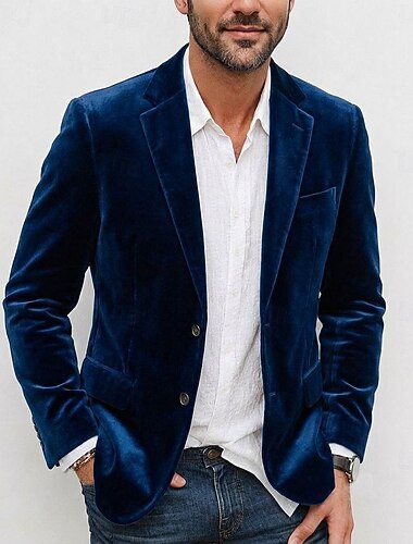  Herre Blazer jakke Fløyelsblazere Virksomhet Arbeid Aftenselskap Elegant Varm Høst Vinter Fløyel Helfarge Grunnleggende Enkelt Brystet Enn-knapp Blazer Blå Burgunder Mørkegrønn