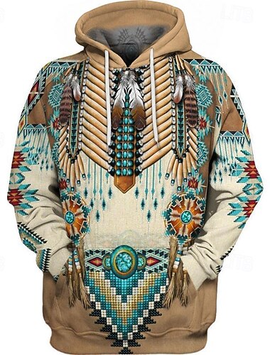 Herren Stammes Grafikdrucke Kapuzensweatshirt Kapuzenshirts Pullover Streetwear Ethnisch Lässig Große Größen Langarm Mit Kapuze Sport & Outdoor Täglich Sport Braun Khaki Druck Frühling & Herbst