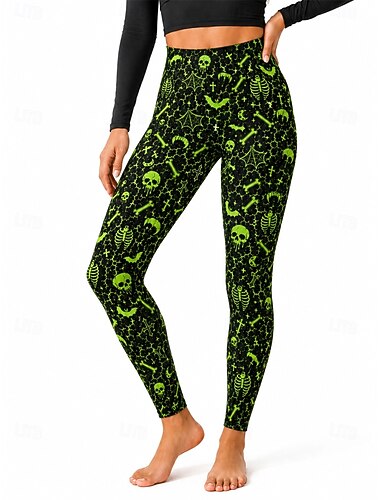  Halloween Leggings Pantalons de Yoga Squelette néon Chauve souris Gothique Fantasmagorique street style Graphique Neon pour Femmes Adulte Impression 3D  pour Halloween Carnaval Décontracté Quotidien